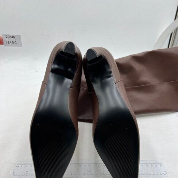 Women Stretchy Knee High Boots Closed Square Toe Low Kitten Heel Autumn Brown - Picture 6 of 7